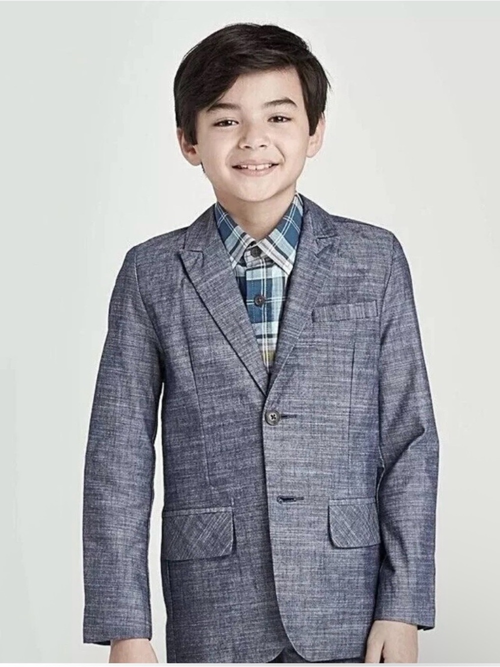 New Cat & Jack Boys Suit Jacket Blazer Blue Linen Look Dress Coat Size 6 NWT